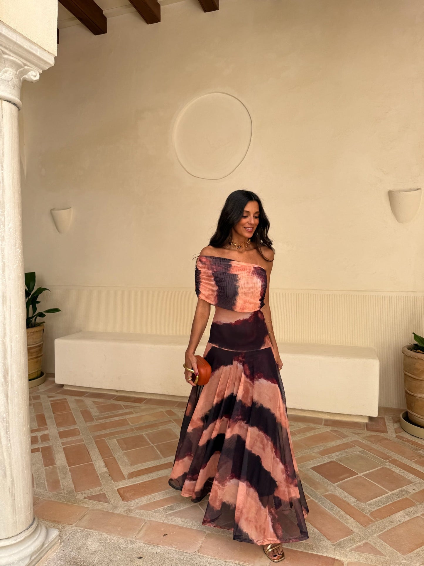 Robe Toledo Imprimée Orange et Marron
