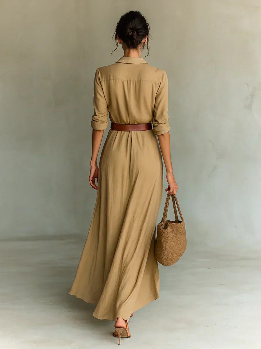 Camille | Robe Longue à Col et Ceinture