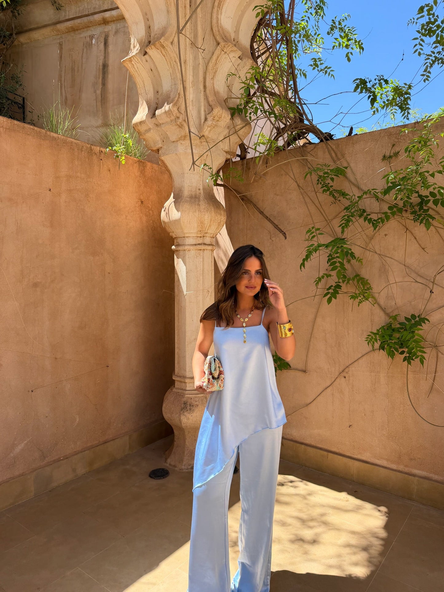 Ensemble en Satin Bleu Ciel