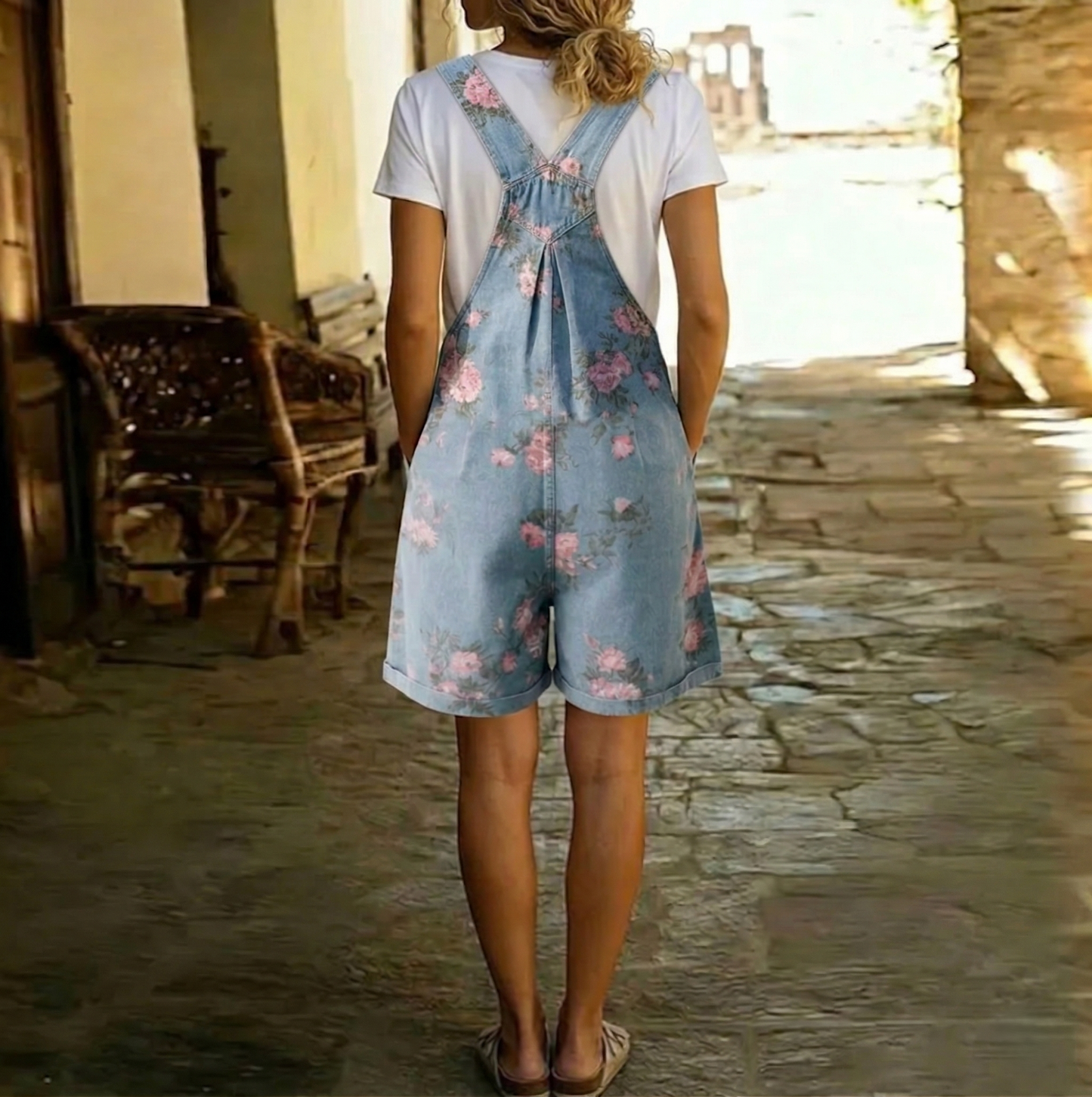 Adriana - Combinaison en Jean Fleuri, Douce au Toucher Coton et au Délavage Vintage