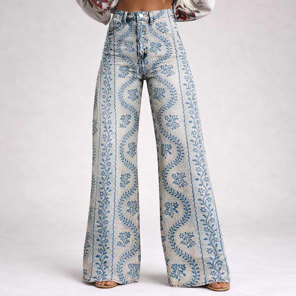 Pantalon Large à Motifs Bleus Lena