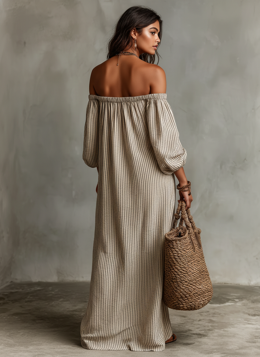 Carmen | Robe Longue en Coton et Lin avec Décolleté Off-the-Shoulder