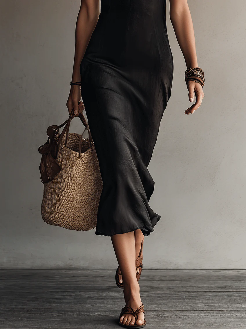 Bettina | Robe midi noire sans manches