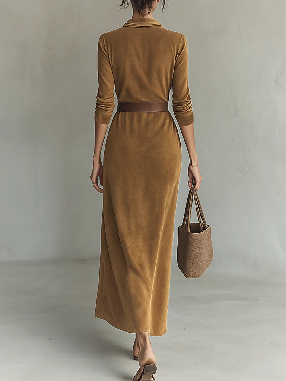 Juline™ | Robe Longue Effet Daim à Revers