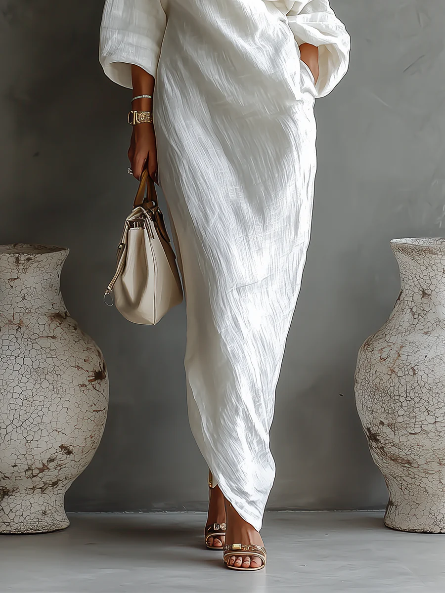 Elise | Élégante Robe Longue Asymétrique Blanche