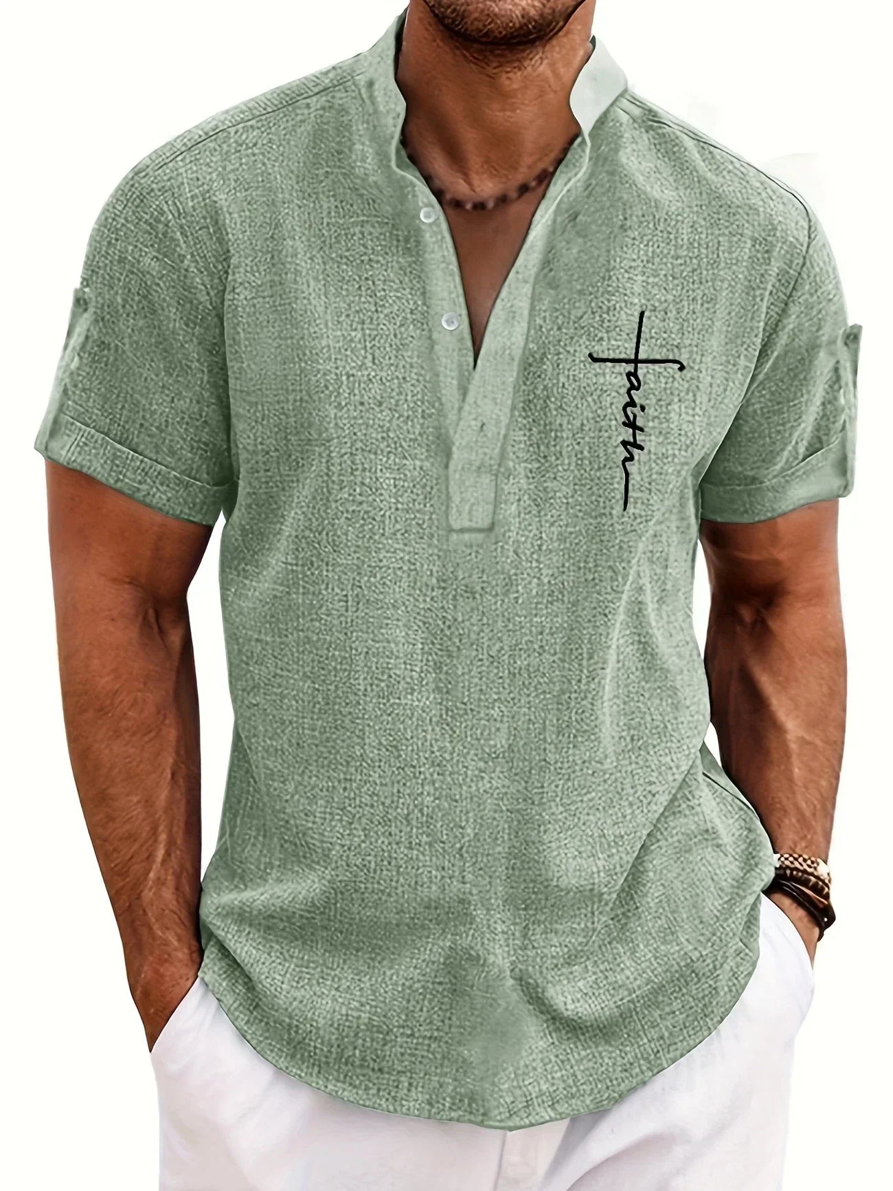 Leblanc | Chemise Élégante à Manches Courtes et Col Montant