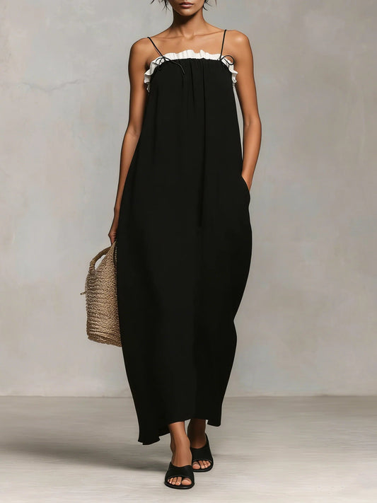 Mirelle™ | Robe Maxi à Blocs de Couleurs et Bretelles Fines