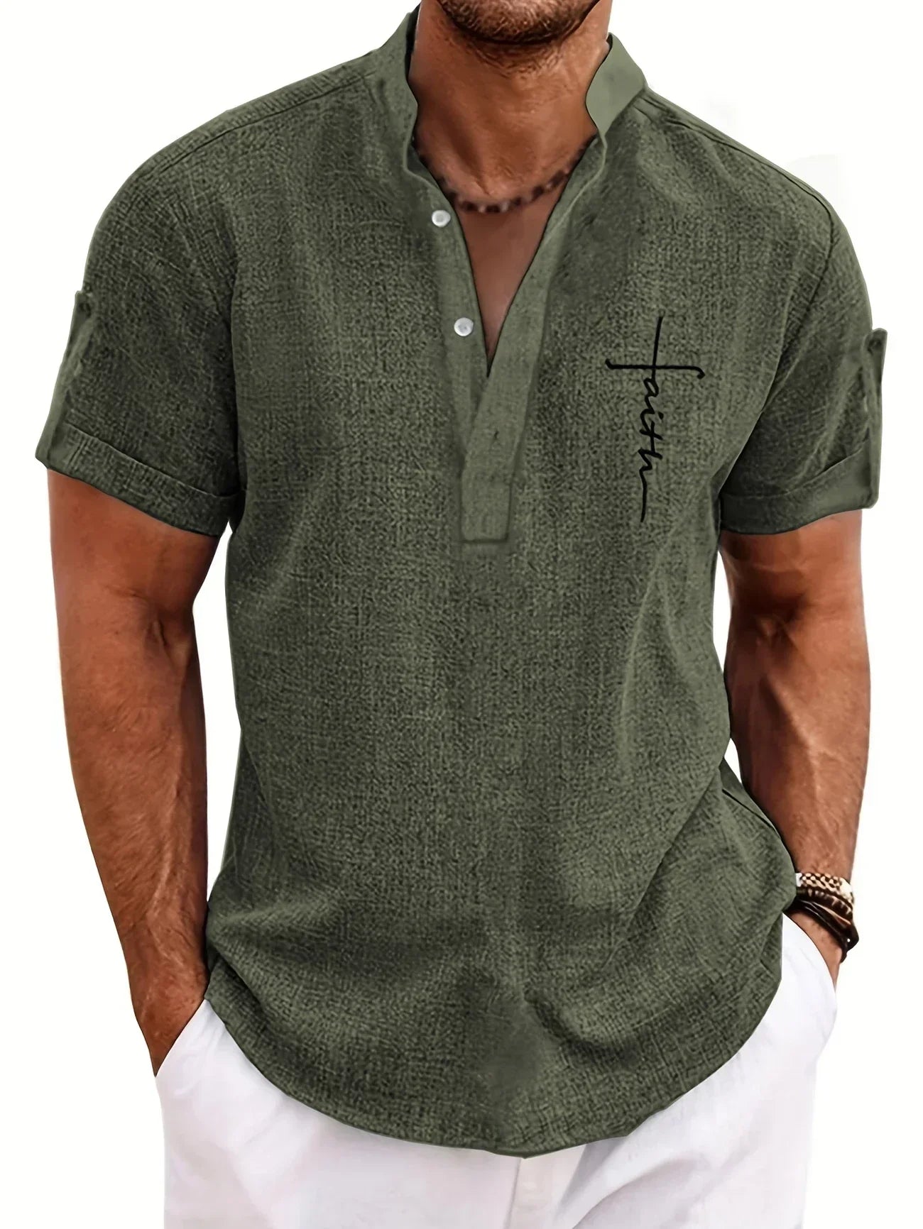 Leblanc | Chemise Élégante à Manches Courtes et Col Montant