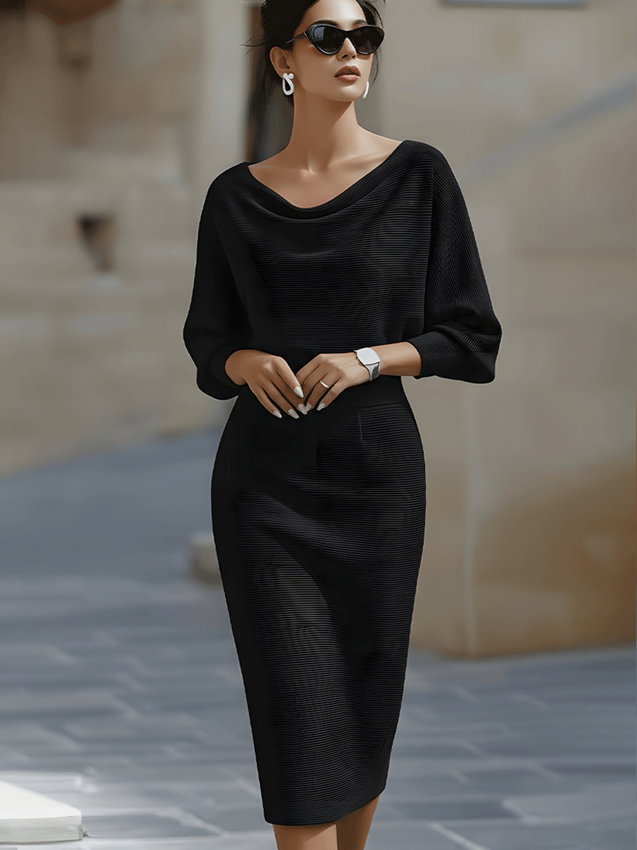 Robe midi blanche drapée à manches chauve-souris