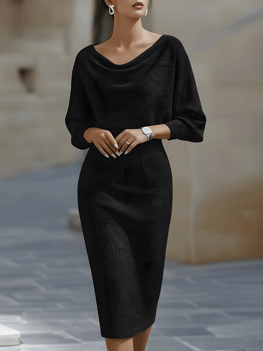 Robe midi blanche drapée à manches chauve-souris