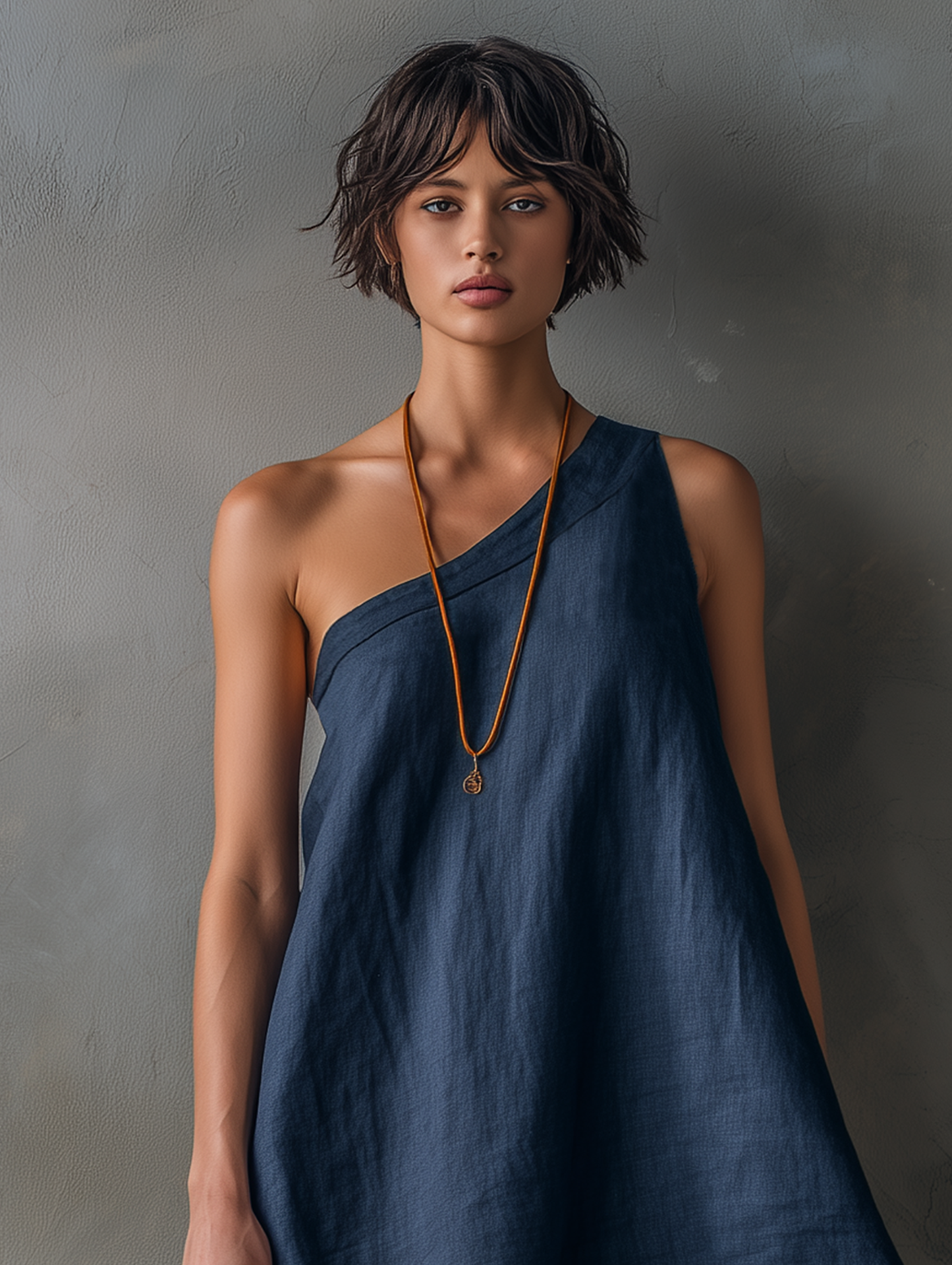 Robe Mini Femme Minimaliste à Une Épaule Sans Manches avec Ourlet Effiloché MDZ2597E0Y
