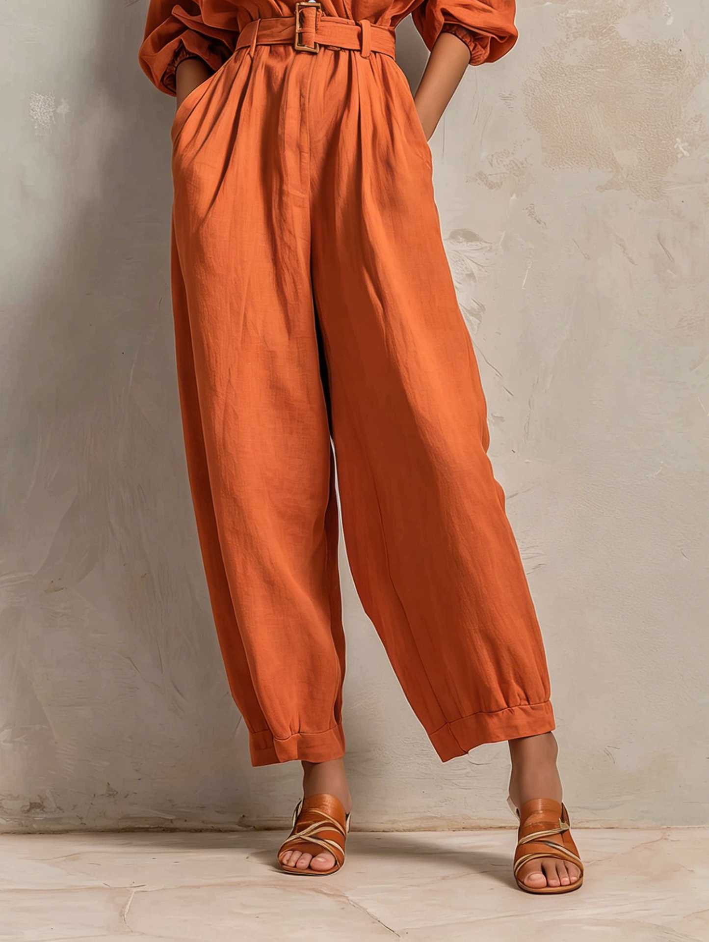 Combinaison Femme Minimaliste avec Ceinture — Pantalon Large et Manches Mi-Longues