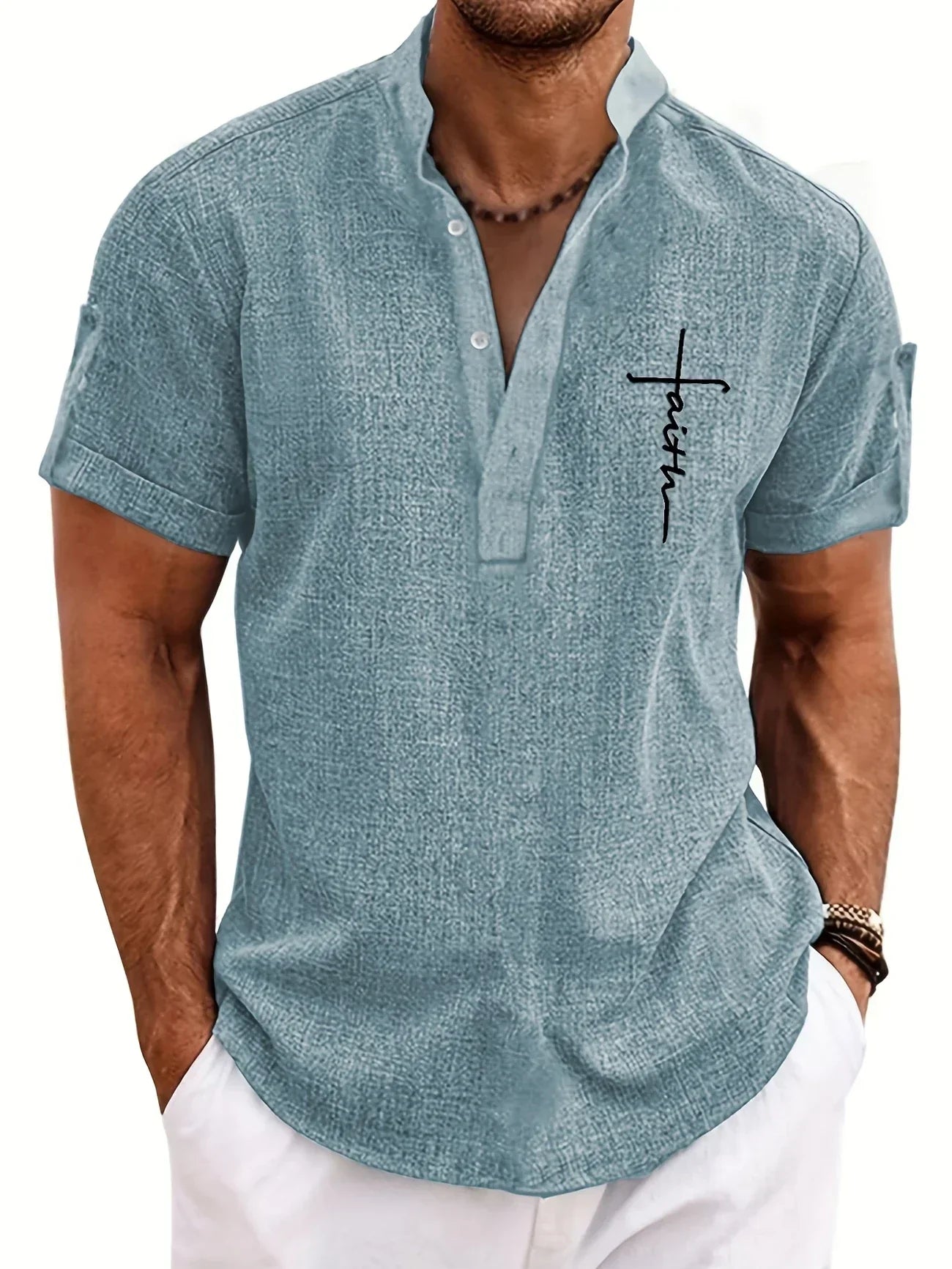 Leblanc | Chemise Élégante à Manches Courtes et Col Montant