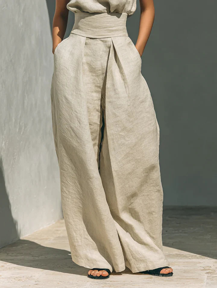 Flor| Ensemble Minimaliste Composé d'un Chemisier Sans Manches et d'un Pantalon Large en Coton et lin Pour Femme