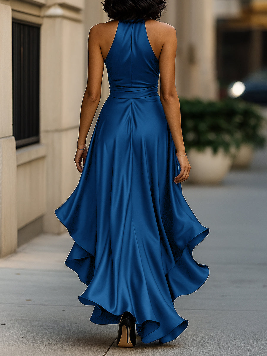 Robe dos nu en satin Midnight Elegance à volants