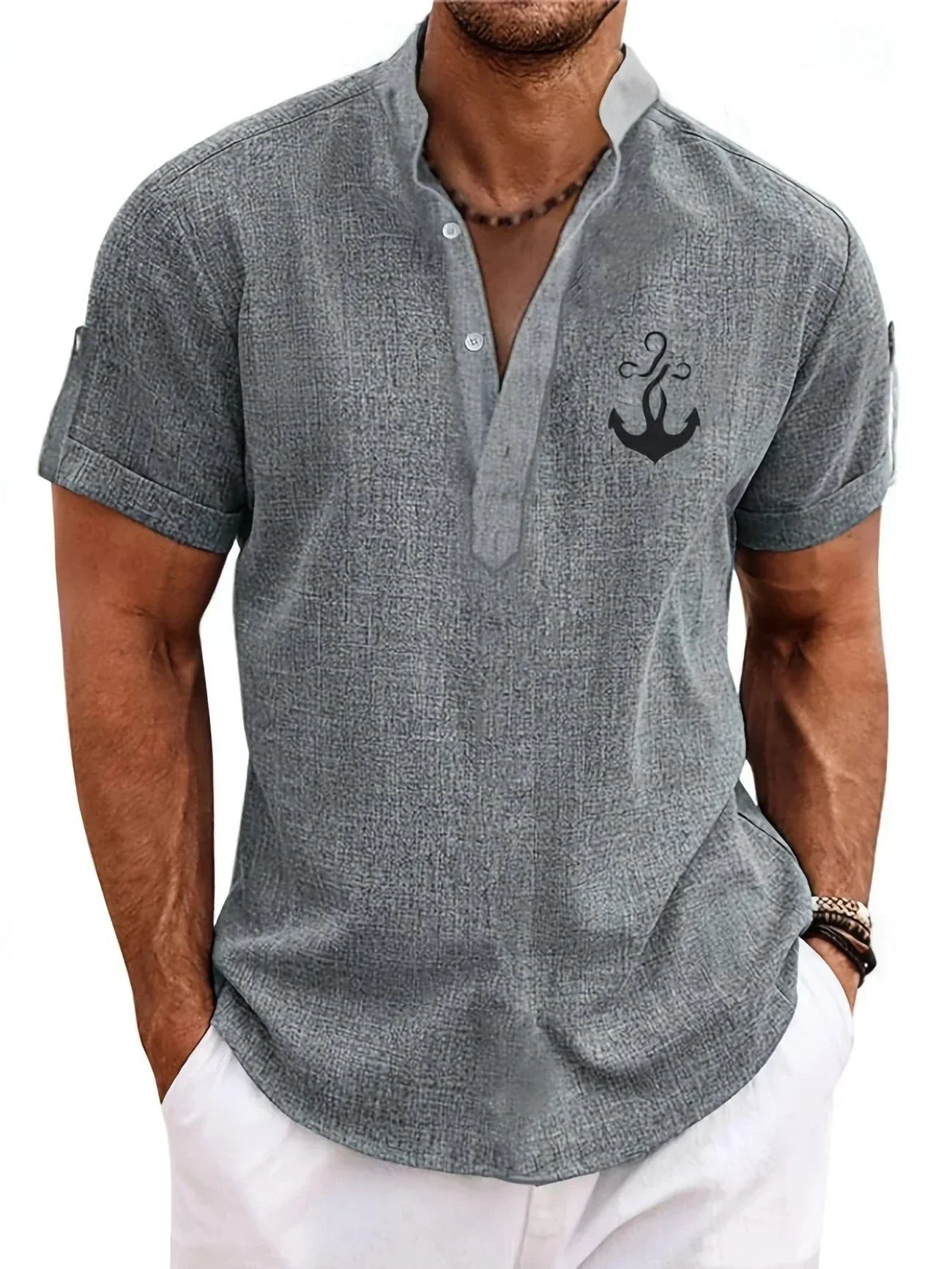 Leblanc | Chemise Élégante à Manches Courtes et Col Montant