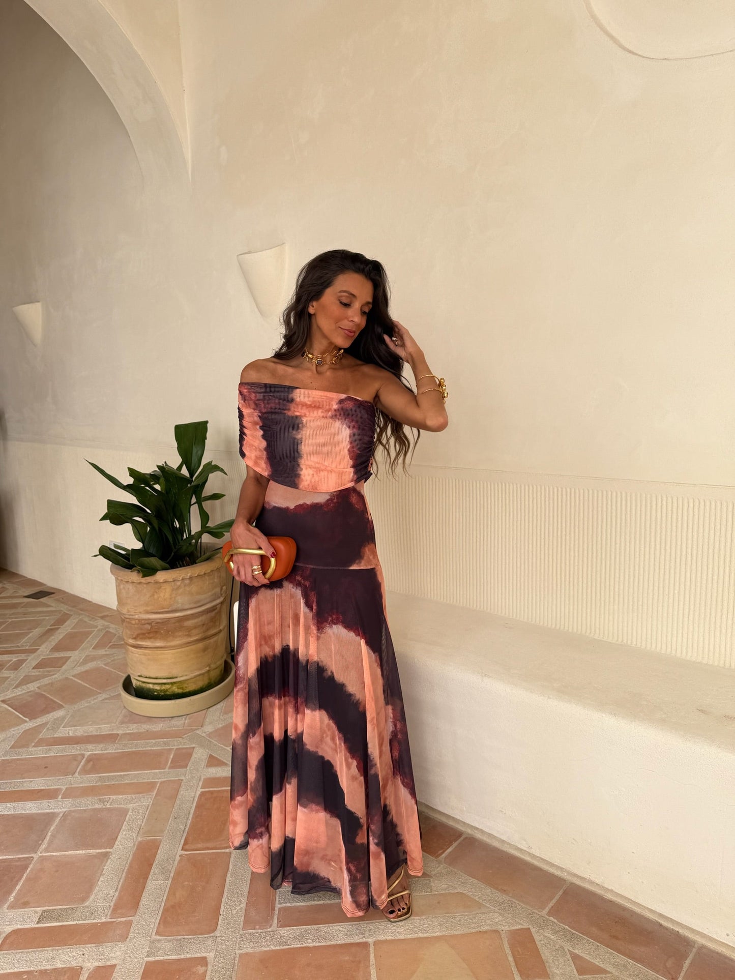 Robe Toledo Imprimée Orange et Marron