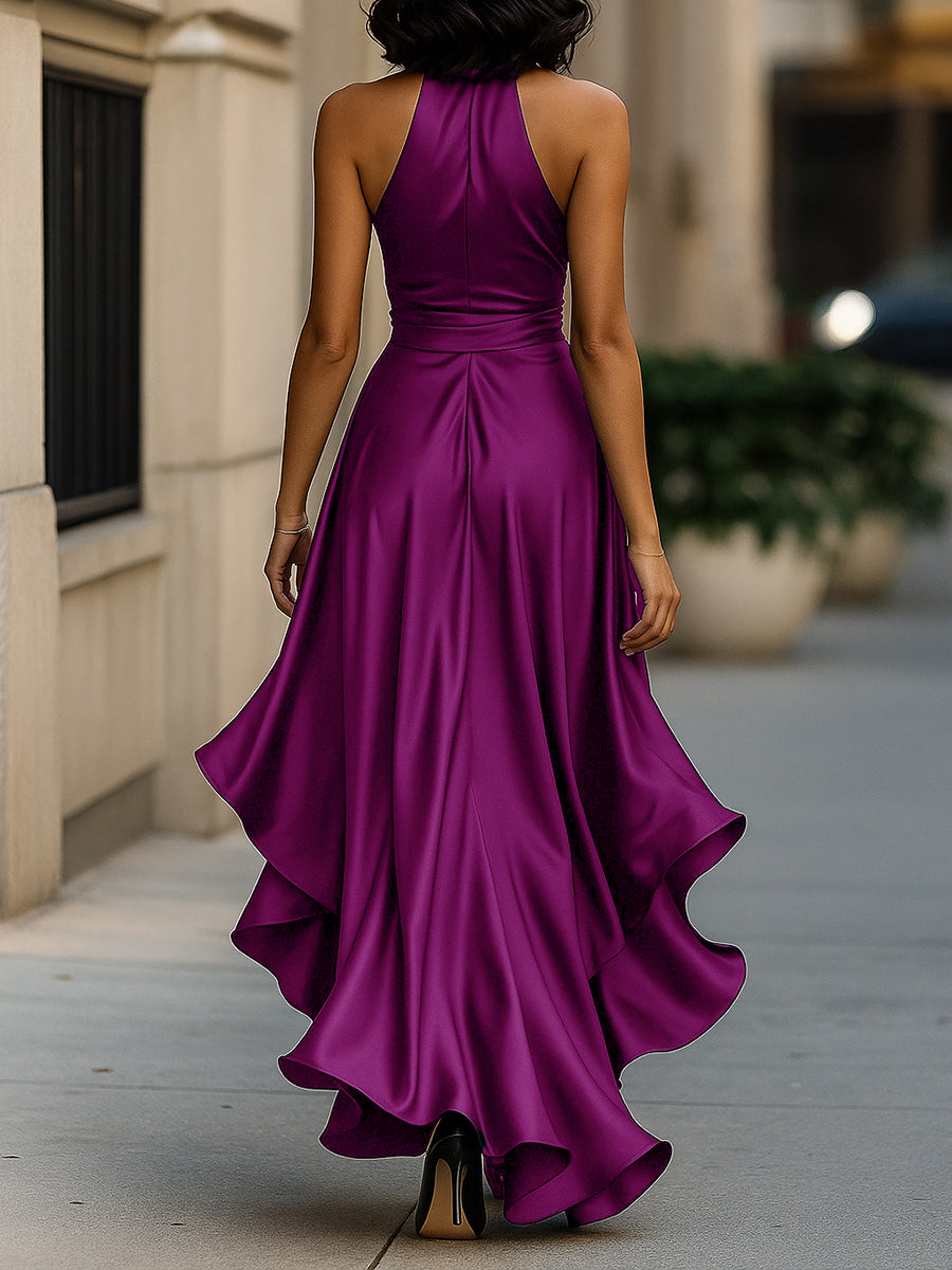 Robe dos nu en satin Midnight Elegance à volants