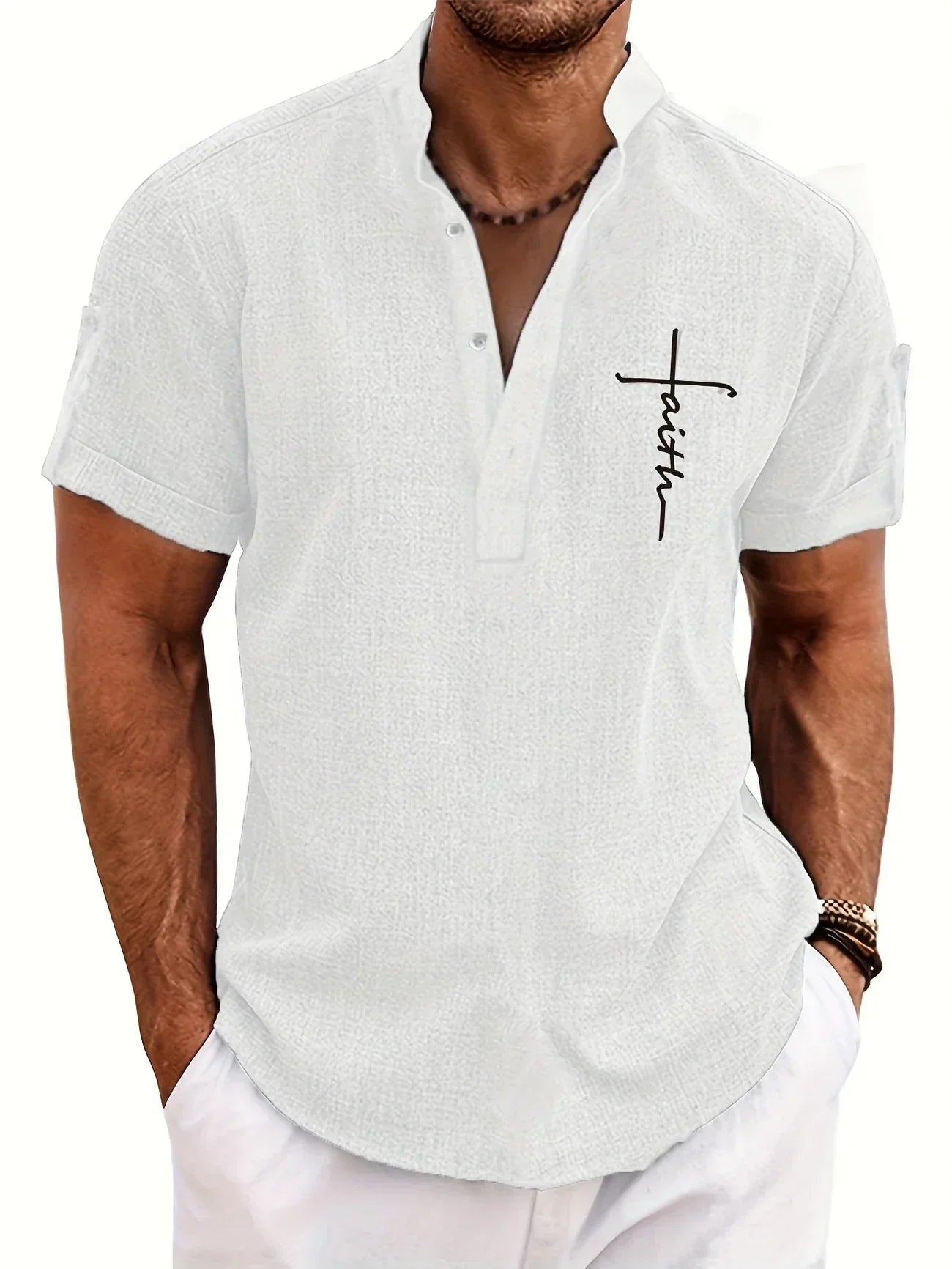 Leblanc | Chemise Élégante à Manches Courtes et Col Montant