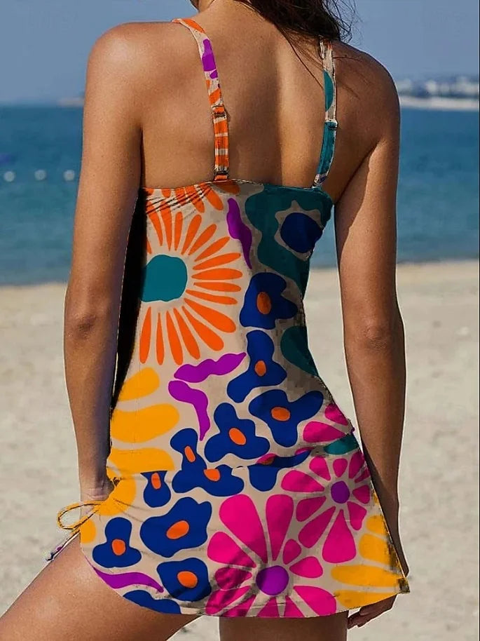 Fiesta | Tankini à imprimé floral avec short intégré pour un effet ventre plat