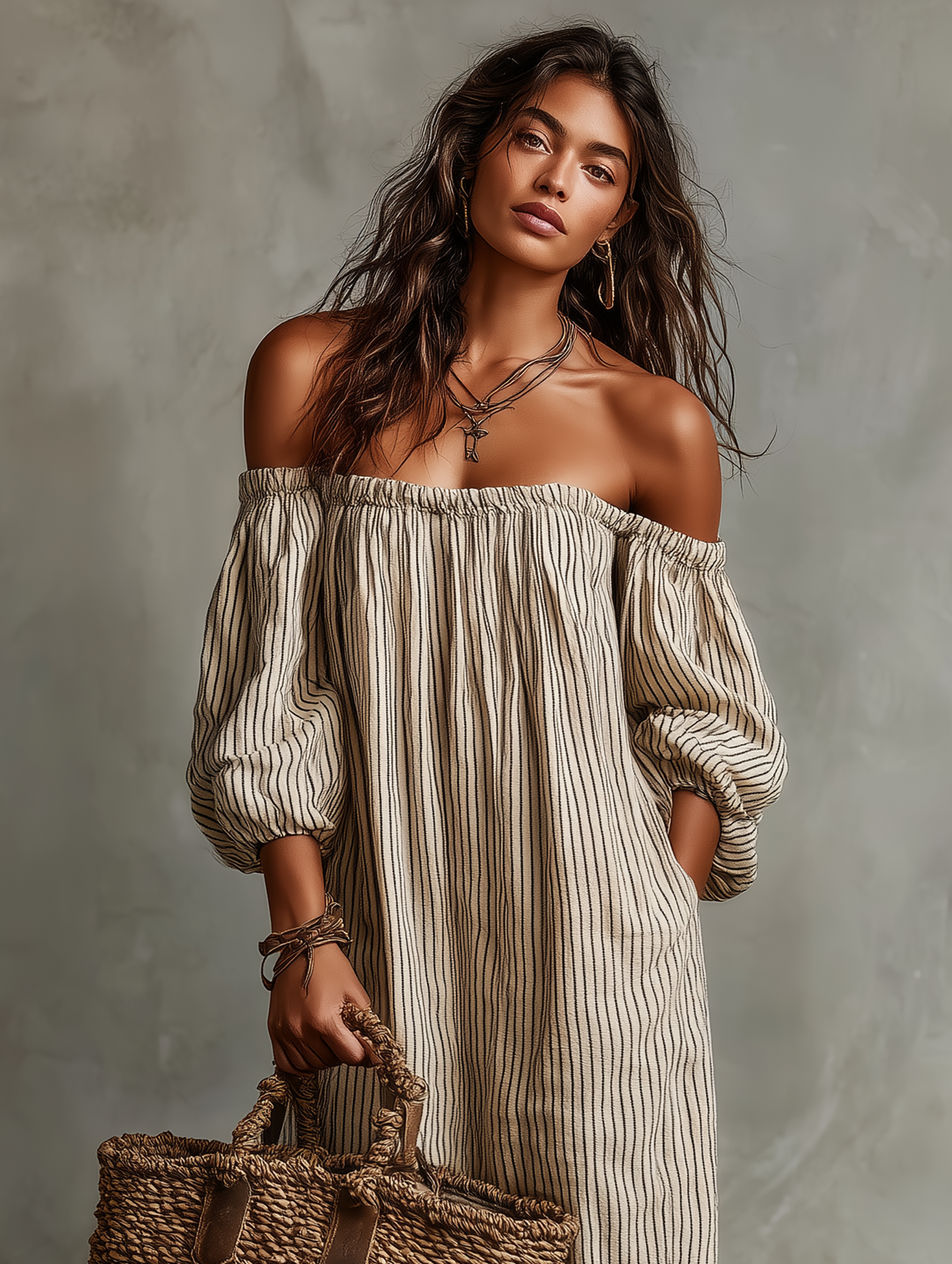 Carmen | Robe Longue en Coton et Lin avec Décolleté Off-the-Shoulder