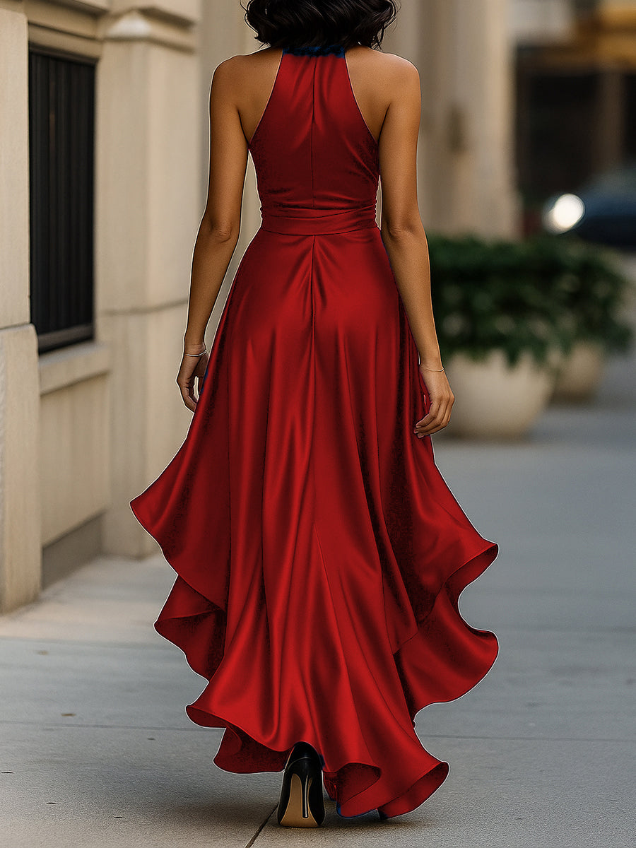 Robe dos nu en satin Midnight Elegance à volants