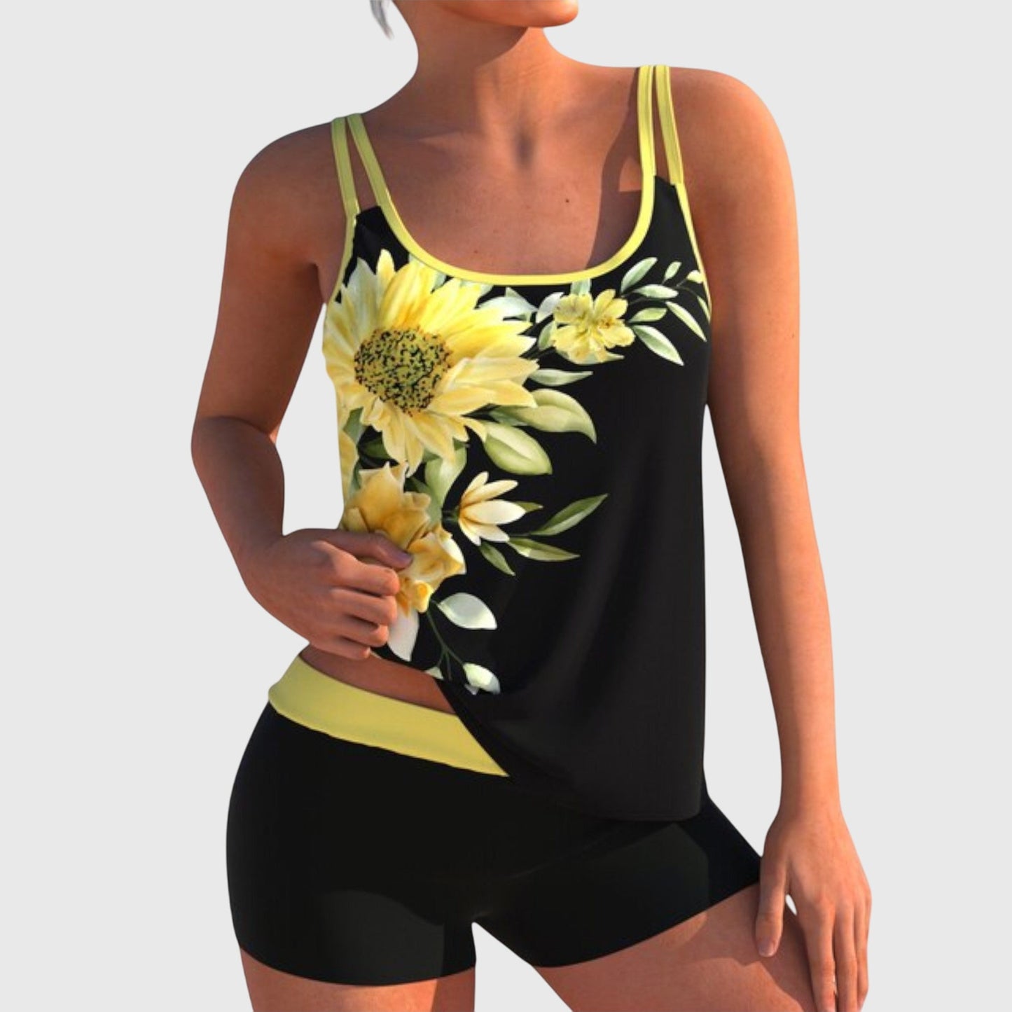 Flor | Tankini fleuri avec short, effet ventre plat