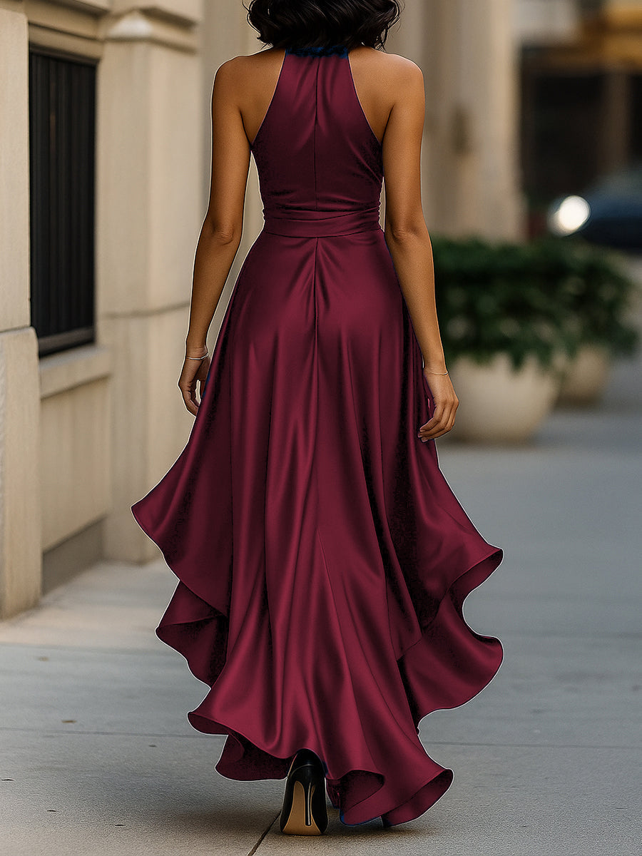 Robe dos nu en satin Midnight Elegance à volants