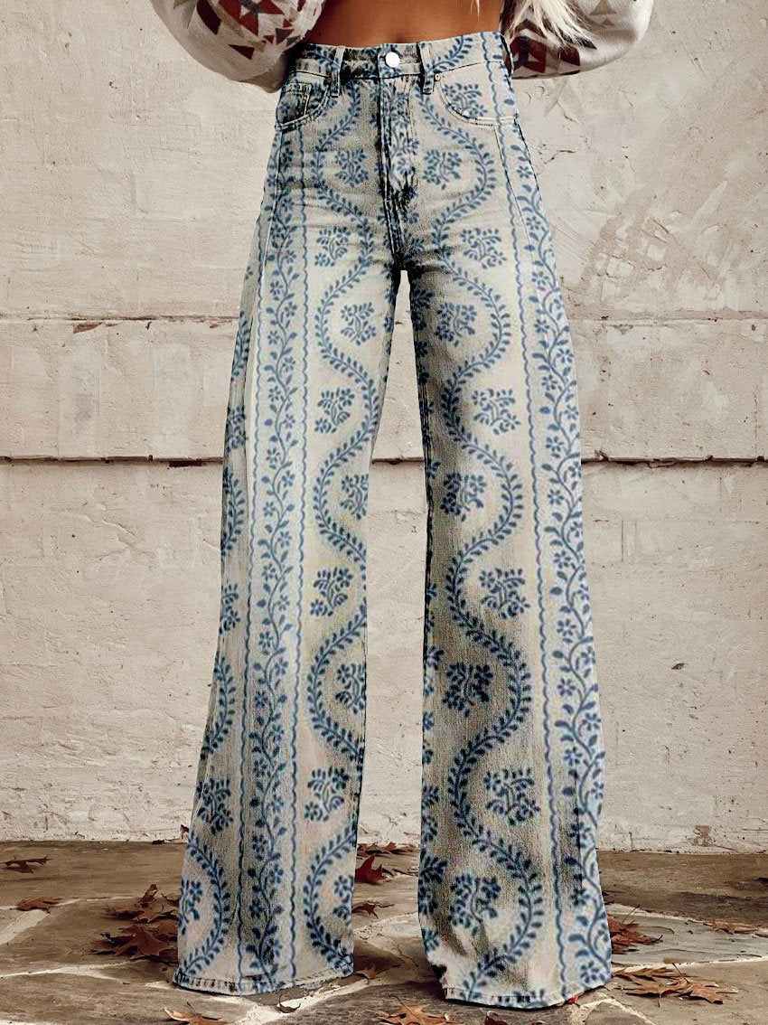 Pantalon Large à Motifs Bleus Lena