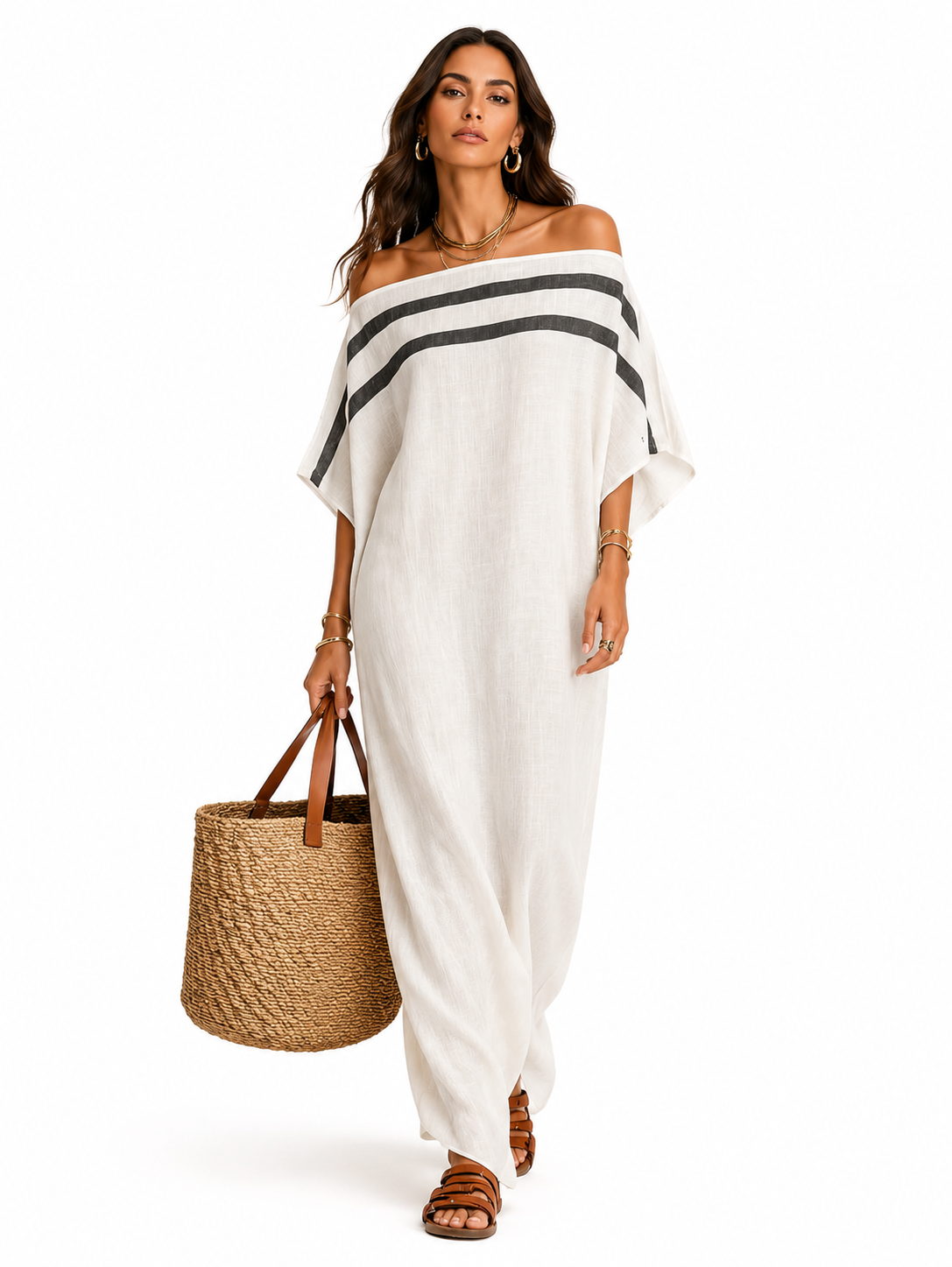 Aveline | Robe Longue à Épaules Dénudées et Manches Chauve-Souris