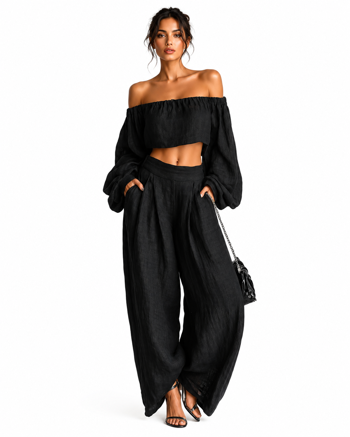 Tess | Ensemble Pantalon Large à Épaules Dénudées