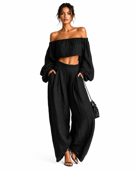 Tess | Ensemble Pantalon Large à Épaules Dénudées
