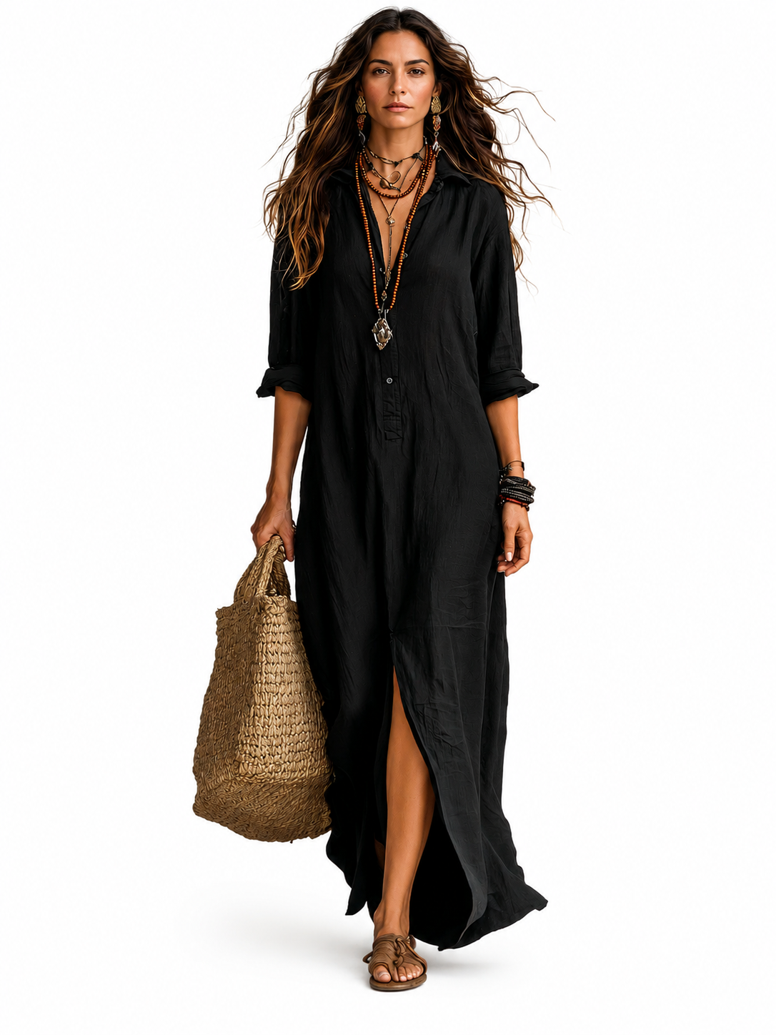 Soline | Robe Longue Noire Ample à Boutons