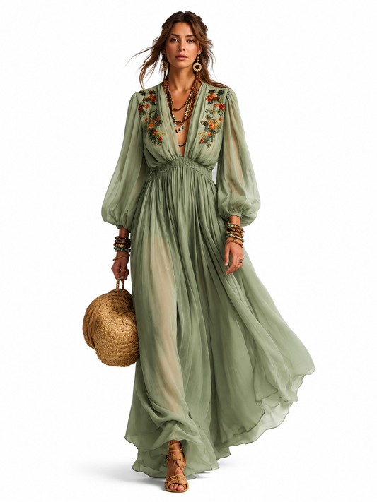 Élodine | Robe Maxi Bohème à Imprimé Floral