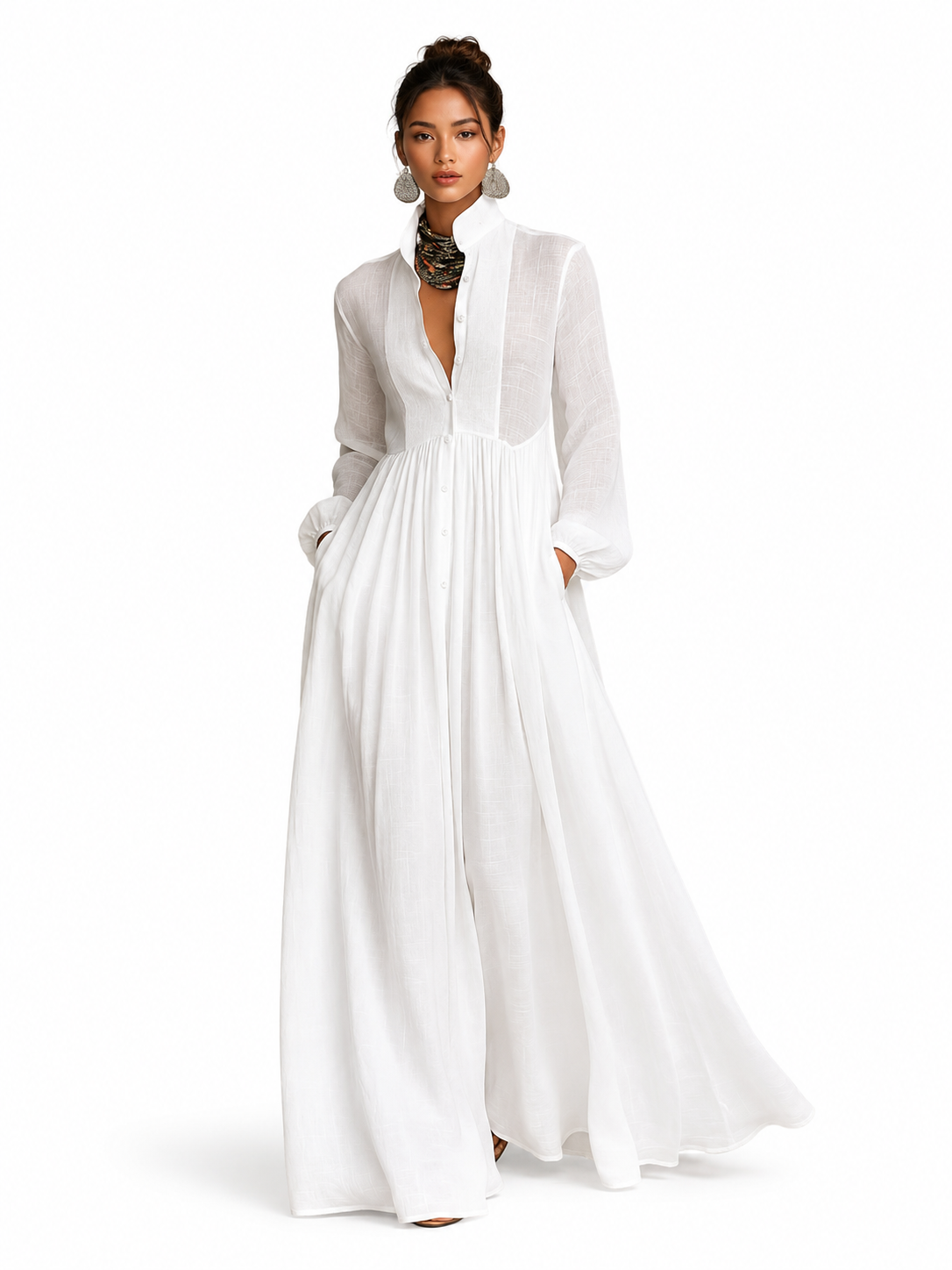 Léonie | Robe Maxi Minimaliste à Col Montant