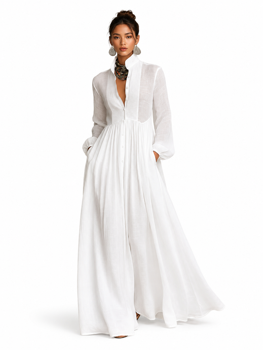 Léonie | Robe Maxi Minimaliste à Col Montant