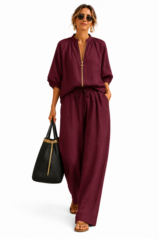 Alba | Ensemble Deux Pièces : Chemise Style Décontracté et Pantalon à Jambes Larges