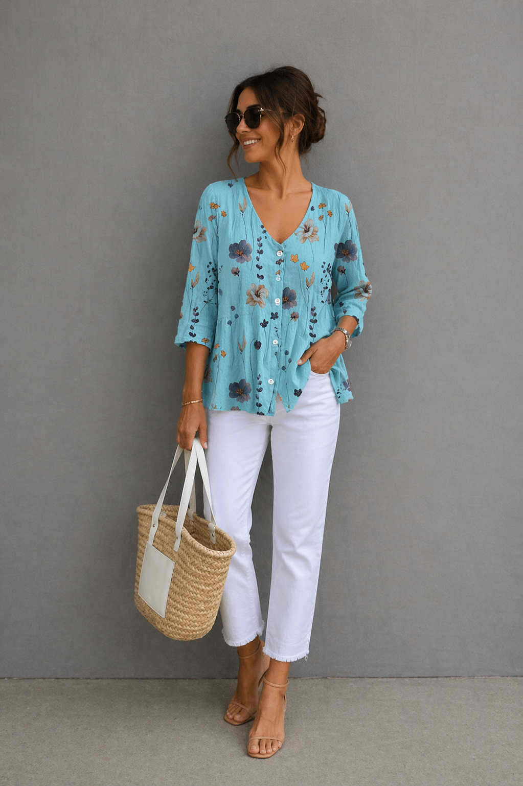 Blouse-Tunique Imprimée à Boutons