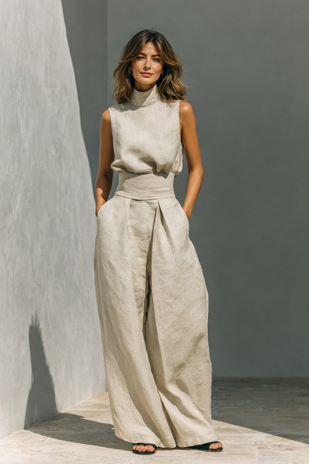 Maria™ | Ensemble Minimaliste en Coton et Lin Composé d'un Débardeur et d'un Pantalon Large pour Femme