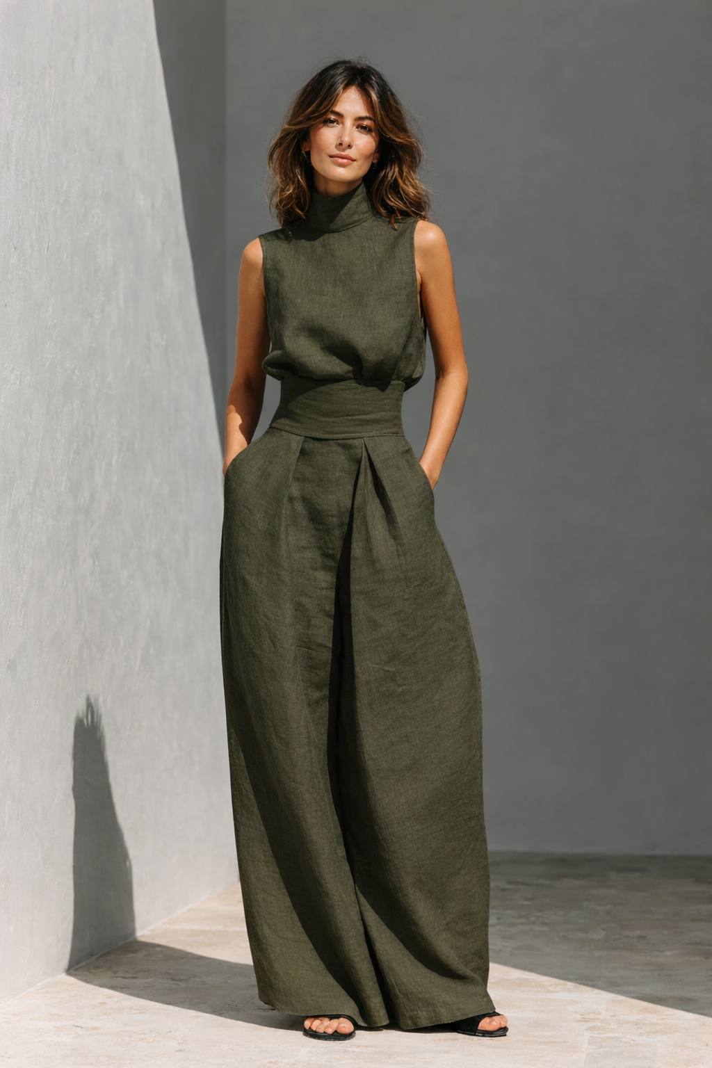 Maria™ | Ensemble Minimaliste en Coton et Lin Composé d'un Débardeur et d'un Pantalon Large pour Femme