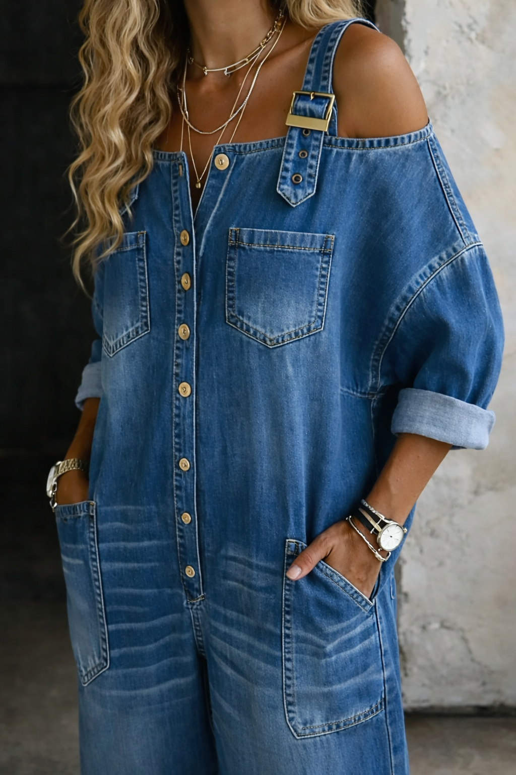 Sophia | Robe en Denim avec Épaules Dénudées