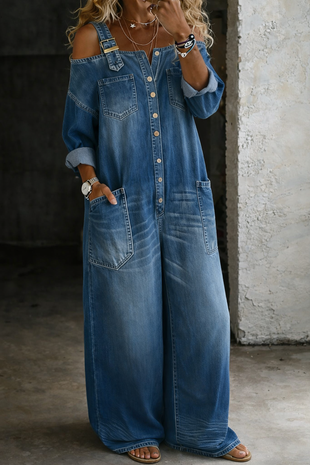 Sophia | Robe en Denim avec Épaules Dénudées