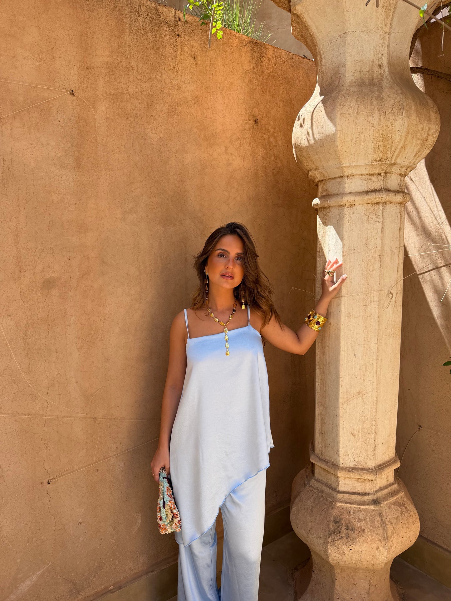 Ensemble en Satin Bleu Ciel