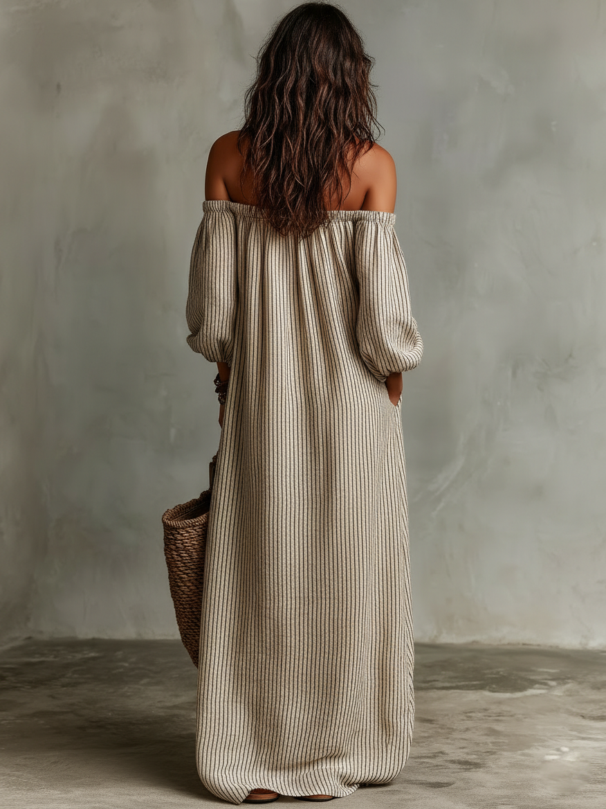 Carmen | Robe Longue en Coton et Lin avec Décolleté Off-the-Shoulder