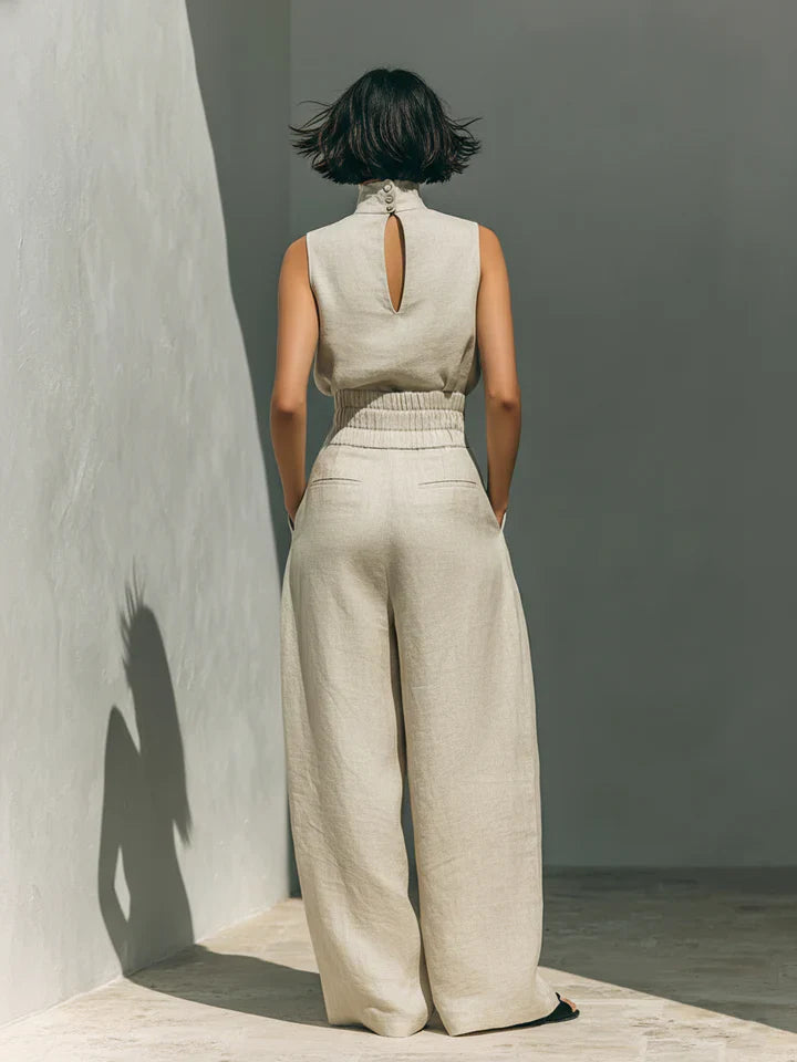 Flor| Ensemble Minimaliste Composé d'un Chemisier Sans Manches et d'un Pantalon Large en Coton et lin Pour Femme