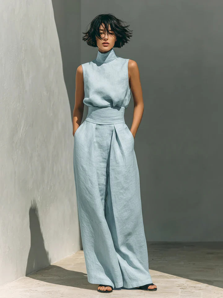 Flor| Ensemble Minimaliste Composé d'un Chemisier Sans Manches et d'un Pantalon Large en Coton et lin Pour Femme