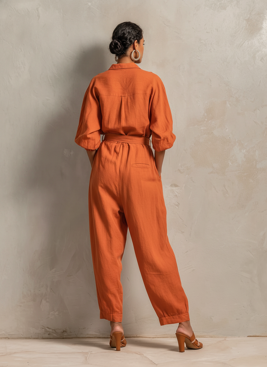 Combinaison Femme Minimaliste avec Ceinture — Pantalon Large et Manches Mi-Longues