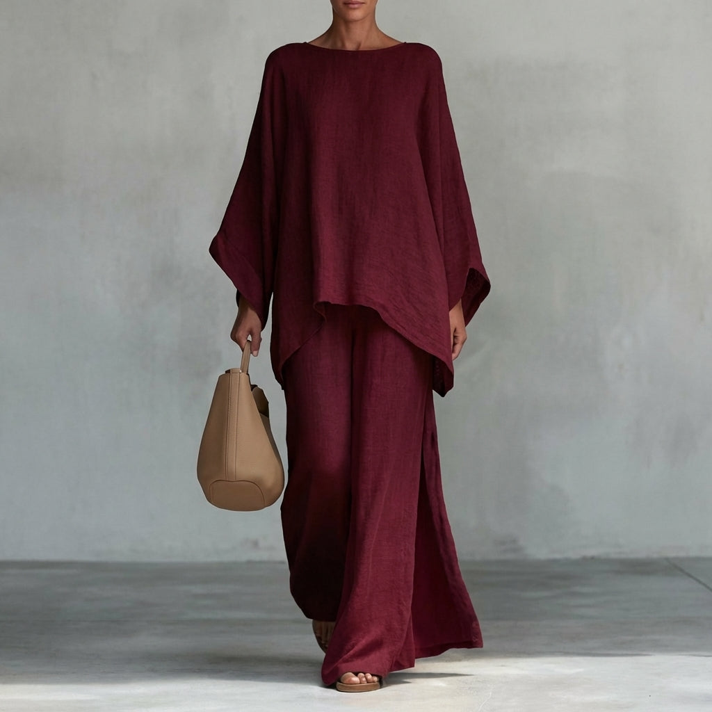 Cristina | Ensemble Deux Pièces Composé d'un Haut à Manches Longues et d'un Pantalon à Jambes Larges