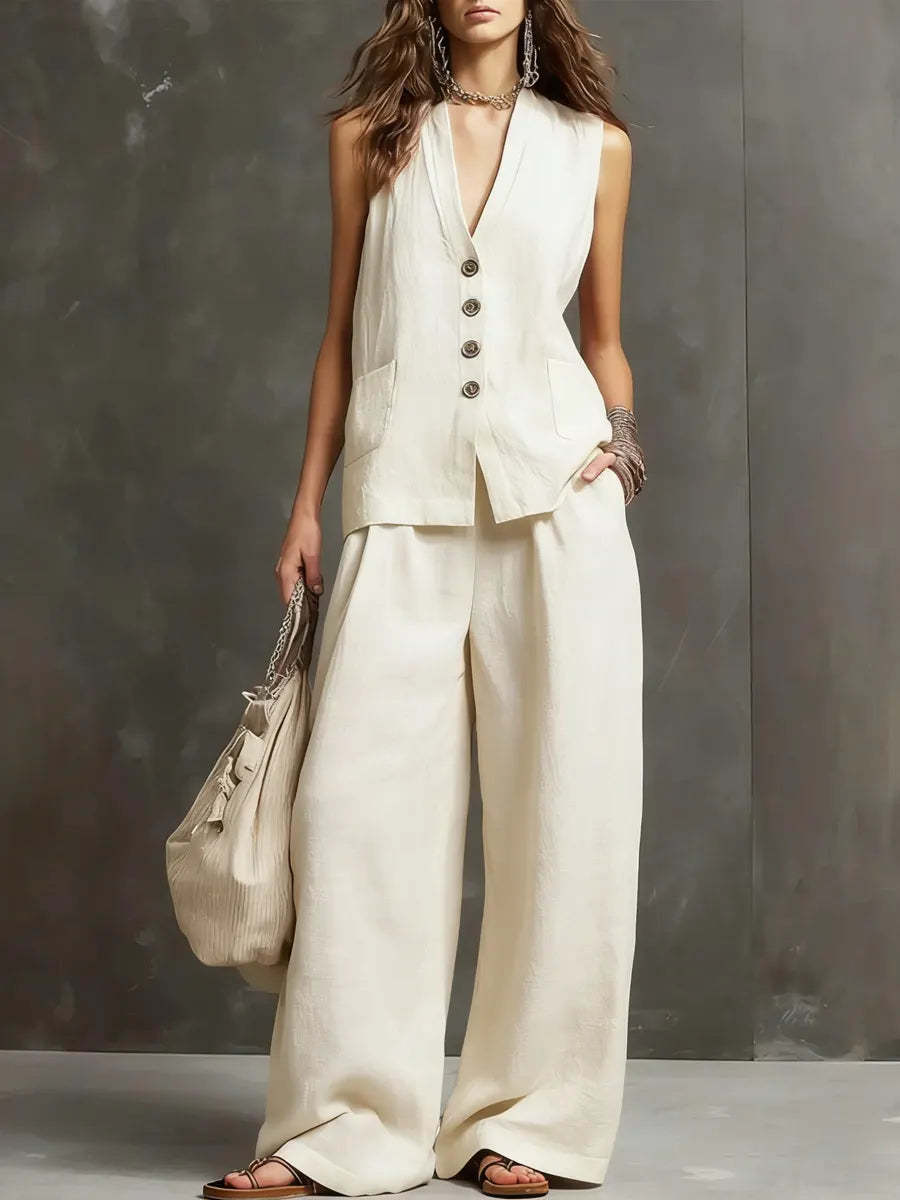 Ensemble Deux Pièces avec Gilet Sans Manches et Pantalon Large