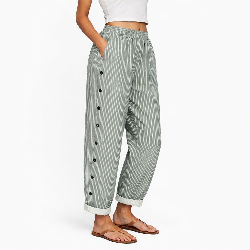 Pantalon Bleu à Rayures Confortable avec Poches Latérales